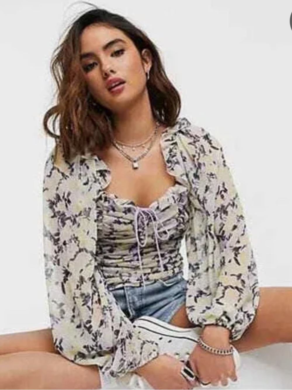 Free People Mabel Printed Blouse in Lilac Combo